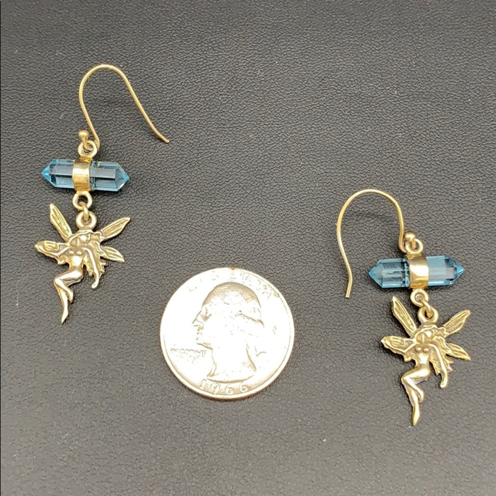 Gold over Silver 2 in Fairy wQuartz Earrings $70